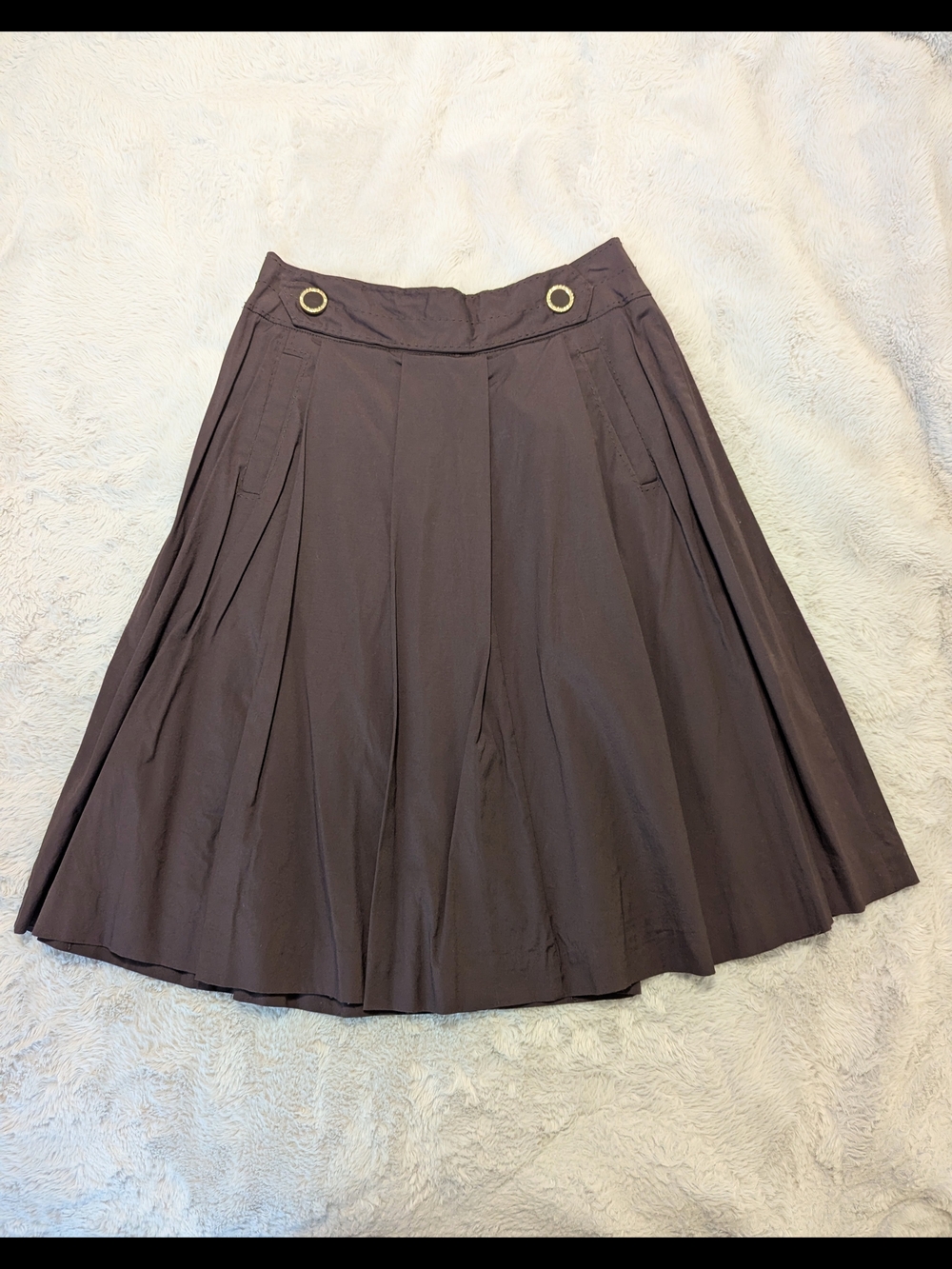 Tory Burch Brown Pleated Cotton  A-Line Skirt Size 4